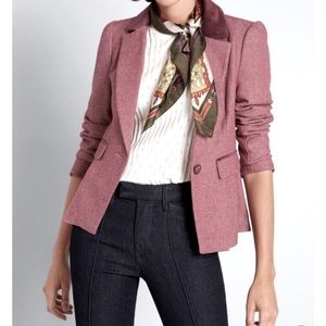 Burgundy Tweed Blazer with Velvet Lapels